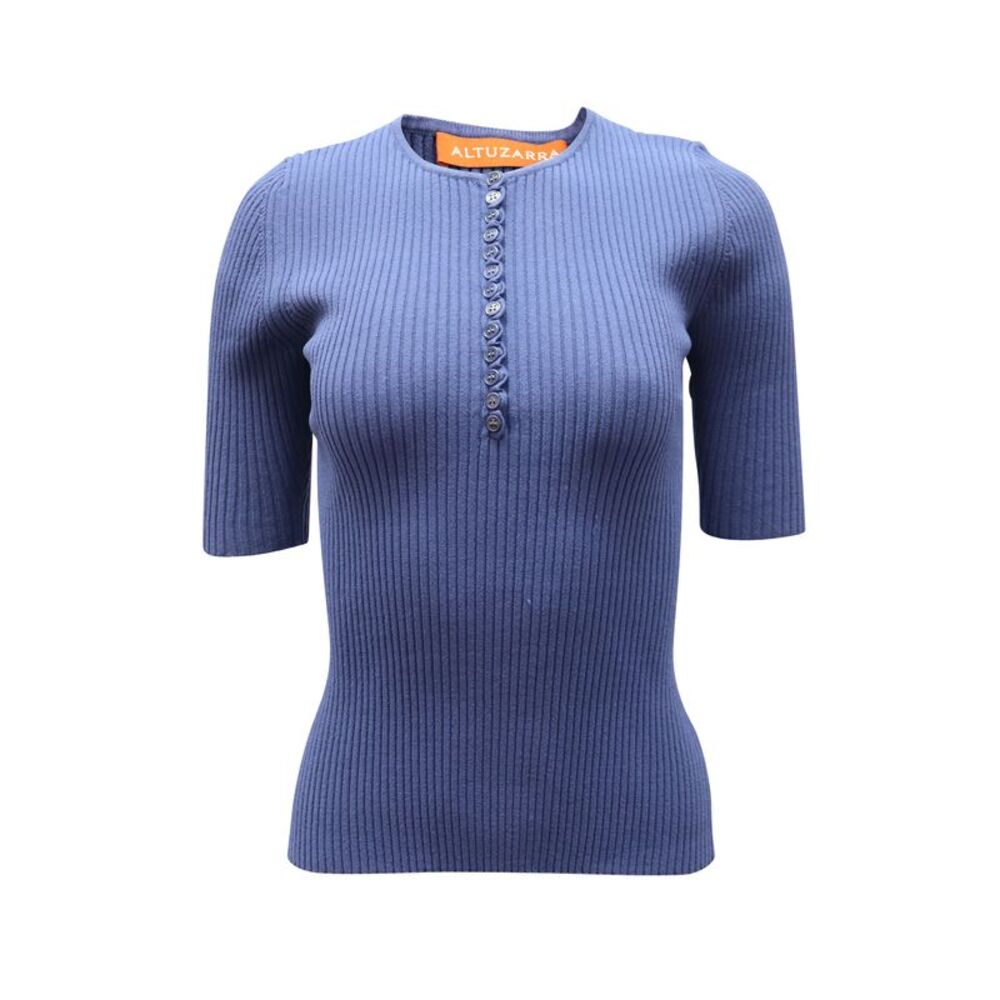 Altuzarra Dory Ribbed-Knit Top in Blue Viscose